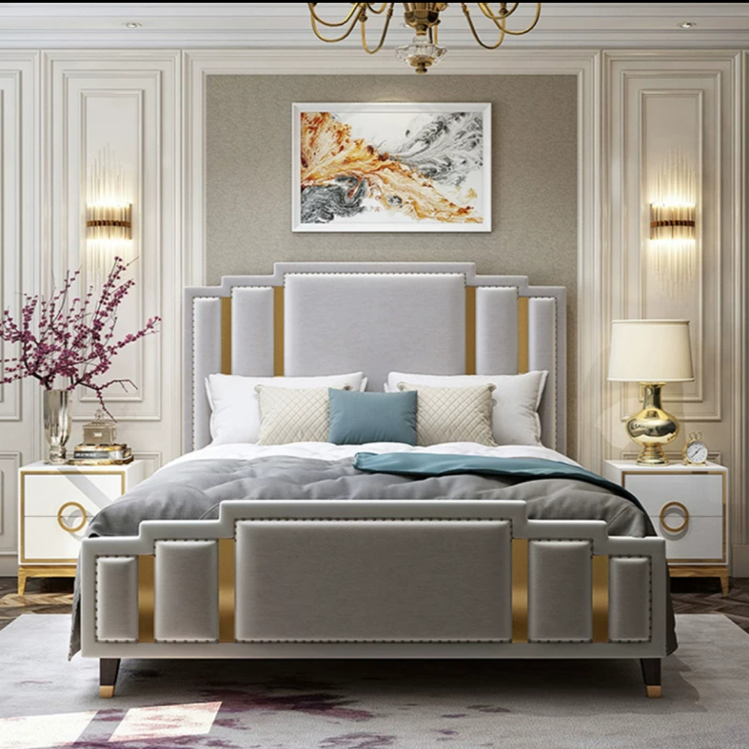 GREY WITH GOLD STEEL BED